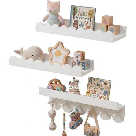 Lot de 3 étagères murales pour chambre d'enfant avec crochets ronds (1/5)