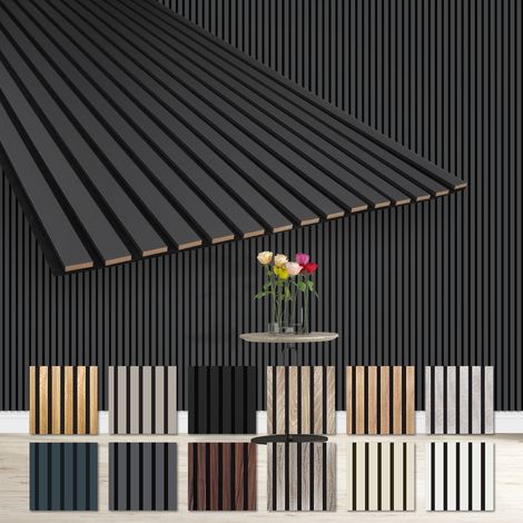 HEXIM Lamellen Akustikpaneele 1,67 m² flexible Wandpaneele 278x60cm MDF Wandverkleidung schalldämmend: Black Lead - AP05, 1 Paneel - 1.67m²