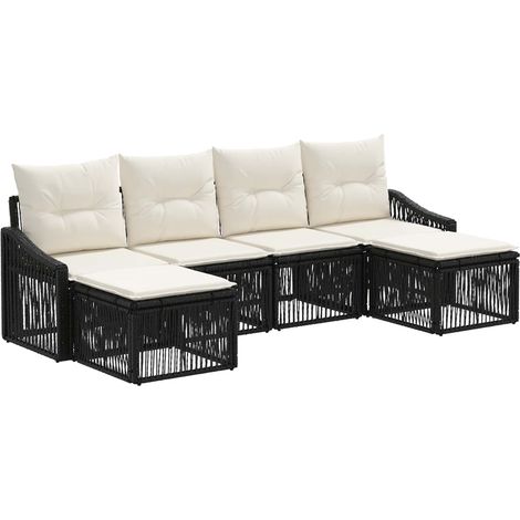 Gartensofa-set 6 pcs Schwarz Poly-Rattan vidaXL