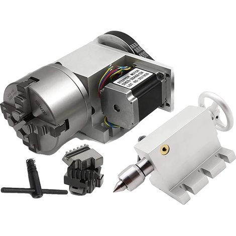 Axe rotatif, mandrin à 4 mors, moteur pas à pas 2 phases, hauteur centrale 65 mm, hauteur totale 115 mm (1/5)
