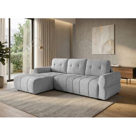 Canapé d'angle convertible avec coffre en velours chiné gris