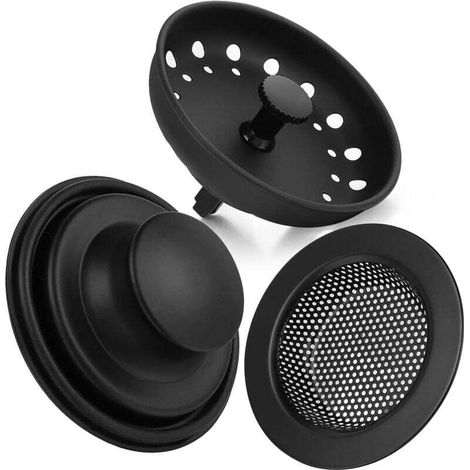 Lot de 3 crépines d'évier en acier inoxydable, cartouches de rechange anti-obstruction pour filtre d'évier (noir, lot de 3) (1/4)