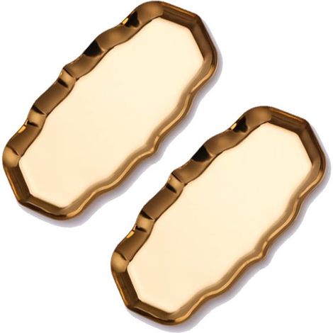Juego de 2 bandejas ovaladas doradas,bandejas decorativas de metal de 23 cm de largo,bandejas de latón dorado,el escritorio o el baño (1/2)
