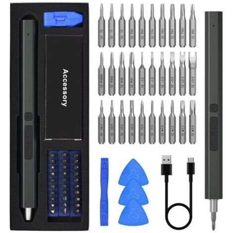Tournevis Electrique Precision,Jeu de Tournevis de Electrique LED 36 En 1, Kit d'Outils de Réparation Mini-Tournevis Rechargeable avec USB Pour la Réparation de Ordinateurs,Portables,Montres,Lunettes (1/4)