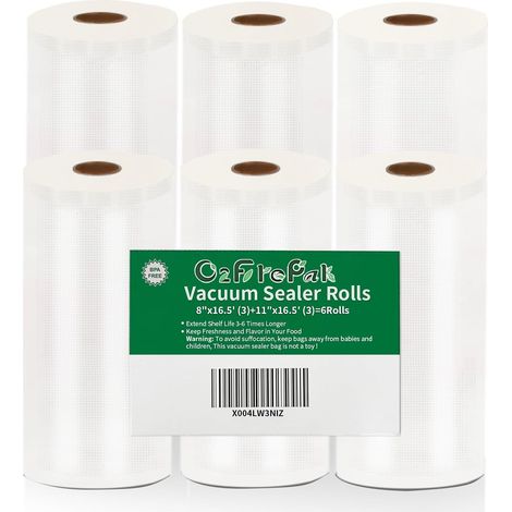6 Rouleau (3)20x500cm et (3)28x500cm Sacs Pour Machine Sous Vide Alimentaire, Réutilisable, sans BPA et Sac de Congelation,Compatible Avec n'importe Quelle Scelleuse (1/5)
