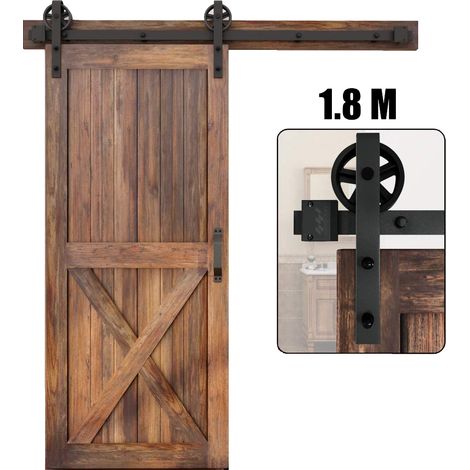 Sliding Door Track Set, Stainless Steel Sliding Door Hardware Kit with Spoke Wheels for Single Wooden Door, Heavy Duty - 183cm