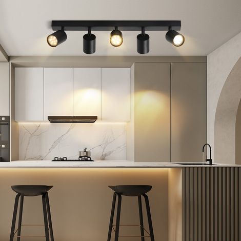 ZMH Plafonnier LED noir, projecteur de plafond orientable à 330 degrés pour lampe de plafond GU10, 5 lampes, lampe de couloir moderne avec un style industriel (1/5)