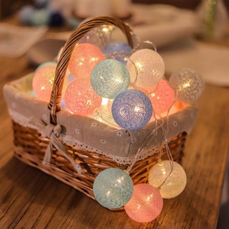 1 guirlande lumineuse boules de coton, 300 cm, 20 led, piles aa, décoration intérieure fête noël mariage chambre enfant (1/5)