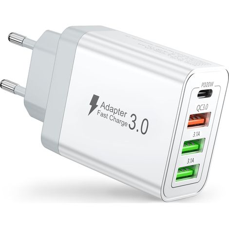 Chargeur USB C, 40W 4 Port Prise USB C Chargeur Rapide, Multi Secteur PD+QC 3.1A Type C Adaptateur pour 16 15 14 13 Pro Max Plus, iPad, S22 S23 S24 S25, iWatch,Petit Ventilateur (1/5)