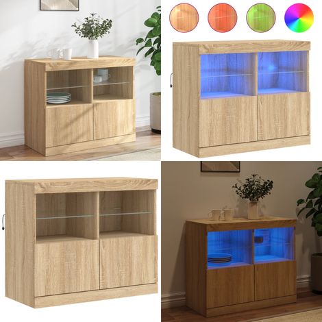 Buffet avec lumières LED chêne sonoma 81x37x67 cm - Buffet Design Moderne - Meuble Rangement - Luminaire Led Rgb - Décoration Intérieur - Mobilier Salon - Home & Living (1/5)