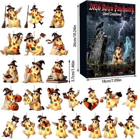 Pendentif fantôme lumineux vintage patchwork pour Halloween – Décoration suspendue rétro GJ884-05 Pendentif plat en acrylique (1/5)