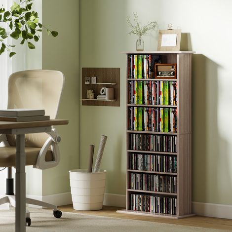Rangements pour CD et DVD avec 8 compartiments et 6 étagères réglables, capacité max. 360 CD/185 DVD et Blu-ray, naturel