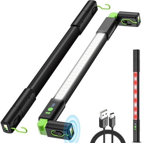 Baladeuse Led Mecanicien 3000LM, Lampe de Travail Led Rechargeable 6400mAh, Lampe Mecanicien avec Crochets et Base Magnetique pour Reparation Auto, Atelier, Camping (1/5)