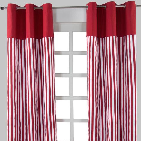 HOMESCAPES Thick Red Stripe Ready Made Eyelet Curtain Pair, 137 x 228 cm Drop