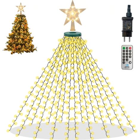 Guirlande lumineuse sapin de Noël 2 m avec anneau et étoile, LED blanc chaud IP44 pour sapin 1,5–2,5 m, guirlande électrique (Blanc chaud +étoile, 2m) (1/5)