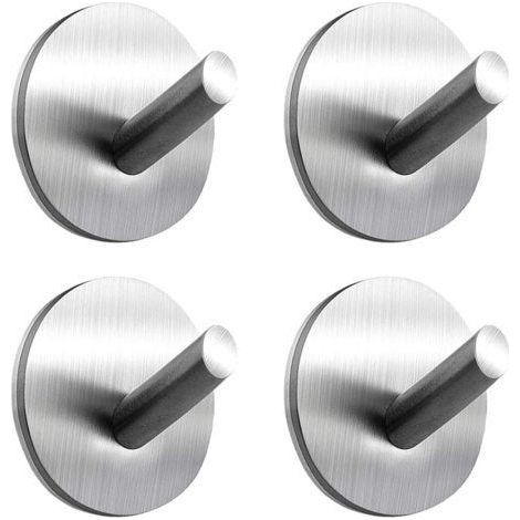 4 ganchos adhesivos, 8 kg máx., ganchos de pared de acero inoxidable para baño, toalleros con cinta adhesiva, para el hogar y la oficina, autoadhesivos - 4 (1/5)