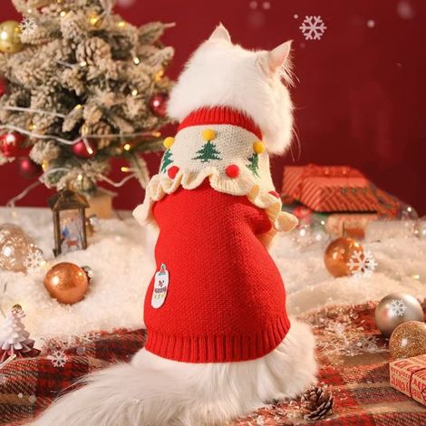 Pull Chien Chat - Tricot Noël - Motif Renne Flocon - Rouge - Pour Chiens Chats Petits à Moyens - Taille S - 1 Pièce (1/5)