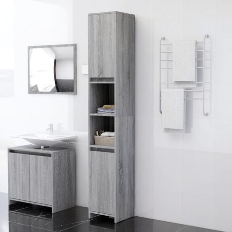 vidaXL Armoire bois - Armoire de bain Sonoma gris 30x30x183,5 cm Bois d'ingénierie (1/5)