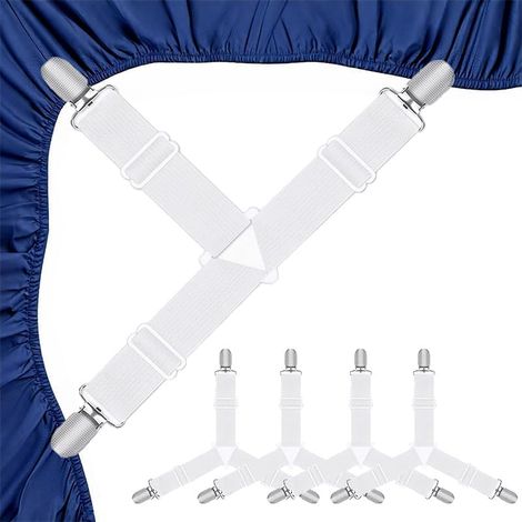 Fixation Drap Housse - 4 Pièces - Plastique Et Métal - Clips Ajustables - Pour Matelas Et Canapé - Blanc (1/5)