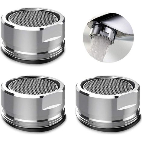 3 Pièces Mousseur Robinet, Aerateur Robinet Filtre Robinet avec Joint D'étanchéité Pour Cuisine, Salle de Bain - Argent (Diamètre extérieur 24MM) (1/5)