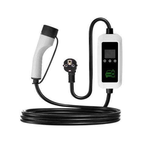Chargeur Portable EV Type 2 Européen pour Voiture Électrique (7kW) Écran LED 1.8 Pouces, KINZON Courant Réglable 8A-16A, Protection IP66/IP55, Câble 5m, Prise Européenne, Puissance 3.5kW, Matériau PC