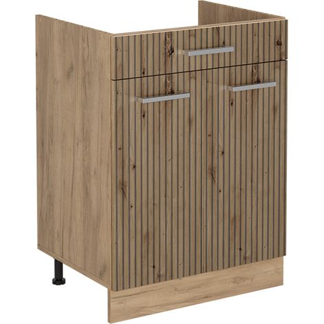 Mueble bajo de cocina R-Line, Roble artesanal/Roble dorado, 60 cm con cajón sin encimera, Vicco (1/5)