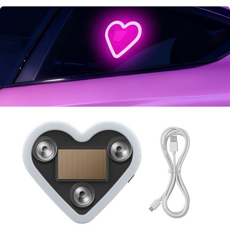 Lumière d'ambiance néon LED en Forme de cœur à énergie Solaire, sans Fil, lumière ambiante pour la décoration de Voiture de la Saint-1PCS