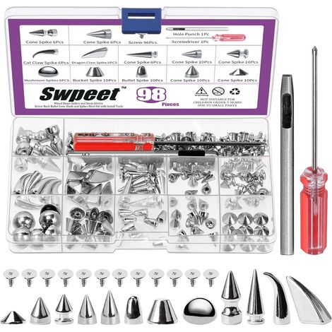 96 Pieces Mixed Shape Metal Rivet Rivet Rivets Set with Installation Tools for DIY Leather Repair Decoration (1/5)