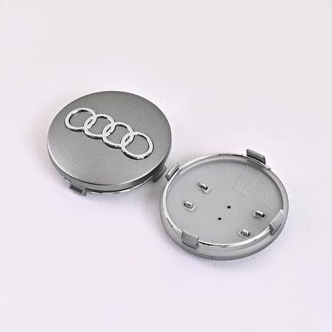 Lot de 4 enjoliveurs Audi / emblèmes de moyeu de roue - Gris voiture 60 mm