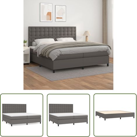 The Living Store Boxspringbett mit Matratze Grau 200x200 cm Kunstleder - Boxspringbett - Betten - Doppelbett - Kunstlederbett - Graues Bett (1/5)