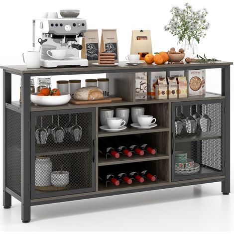 Credenza da cucina 140 x 40 x 82,5 cm portabottiglie per 8 bottiglie stile industriale legno ingegnerizzato nero 200020613
