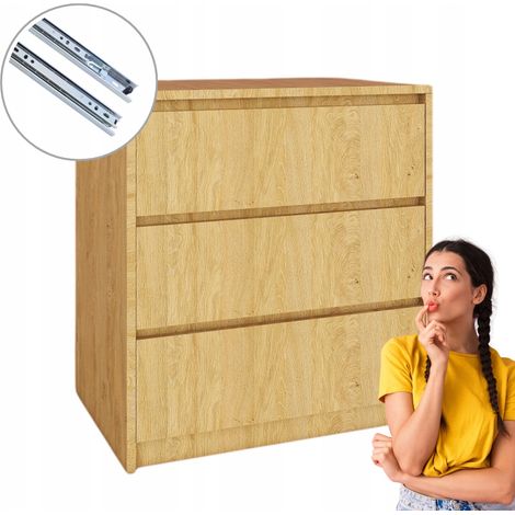 Commode moderne à 3 tiroirs Façades sans poignées 70 x 75 x 43 cm (1/5)