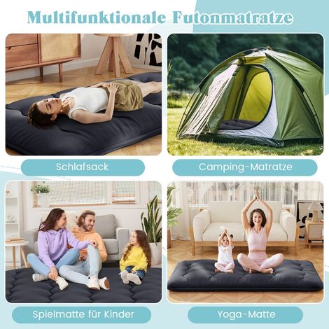 Matelas de sol noir enroulable avec housse en microfibre lavable et sac de transport pour chambre, camping et couchage d'appoint (1/5)