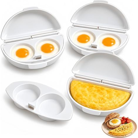 Omelett machine 2 en 1 Mikrowellen Eierkocher avec couvercle 3 pcs blanc (1/5)