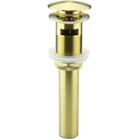 Retractable Vanity Drain Plug with Overflow, Gold Bathroom Faucet Sink Basin Drain (1/4)