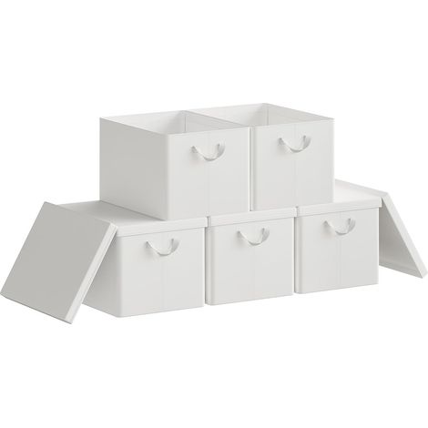 WOLTU Set 5 Scatole Portaoggetti box pieghevole cestino contenitore cesta con maniglie in tessuto Bianco 27L