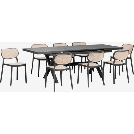 Set tavolo rettangolare allungabile 180-240x90 cm Karena e 8 sedie da giardino in alluminio Omara SKLUM            