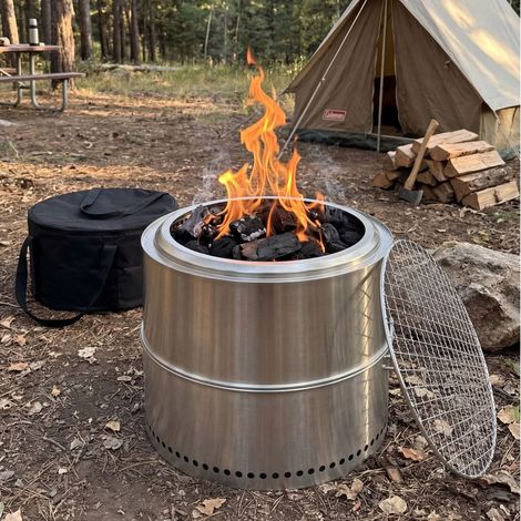 Foyer extérieur portable en acier inoxydable avec cendrier - Fosse à feu pour bois et barbecue, brasero de jardin (1/5)