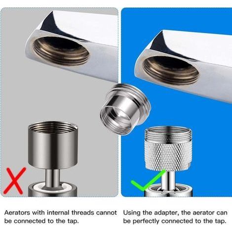 Adaptateur de robinet - 2 pièces, filetage intérieur F16 vers filetage extérieur M22 - Adaptateur de mousseur de robinet, idéal pour mousseur et lavabo (argenté, F16-M22) (1/4)