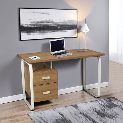 Le Quai Des Affaires – Bureau droit 120x60cm en décor chêne blanchi et métal blanc – Hauteur 76cm – 2 tiroirs pour rangement pratique (1/5)