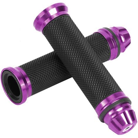 Poignées de guidon moto en caoutchouc et aluminium CNC pour guidon 7/8 pouces - violet. (1/5)