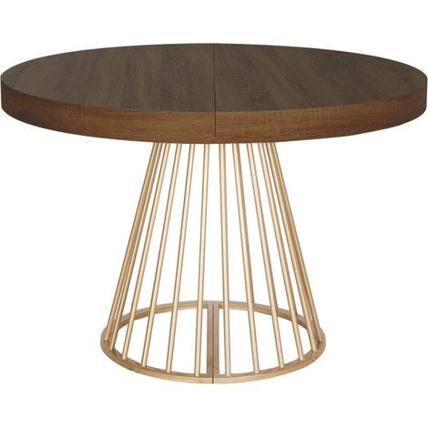 Paris Prix – Table de salle à manger extensible ronde 110-260cm – MDF et métal – Naturel moderne – Convient pour 12 couverts – À monter soi-même (1/2)