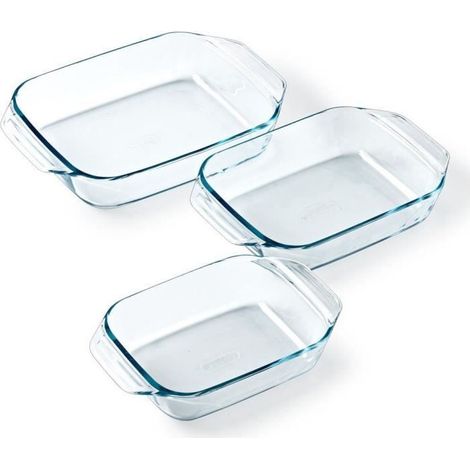 Lot de 3 plats a four - PYREX - Verre - Rectangulaire - Irrésistible - 20-25-28 cm (1/4)