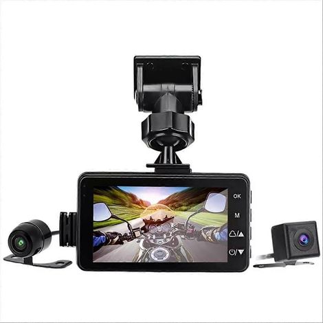 Cámara DVR para motocicleta con cámara delantera y trasera, grabación de vídeo en bucle dual, resistente al agua y al motor. (1/5)
