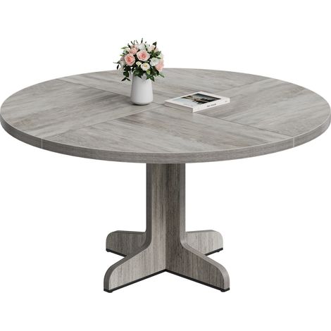 Table Ronde à Manger 120 cm pour 4-6 Personnes, Table à Manger Style Rustique Moderne, Bois Massif Stable, Parfaite pour Petits Espaces, Gris (1/5)