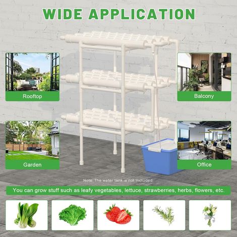 Kit de culture hydroponique en terre sans culture - Tube en U en PVC avec dispositif de minuterie - 3 couches - 108 trous - Système de culture hydroponique - Pour plantes hydroponiques (1/5)