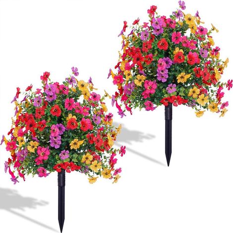 Lot de 2 boules d'arbuste buis artificiel avec pic – Plantes topiaires décoratives résistantes aux UV et fleurs – Pour jardin, terrasse, intérieur – Feuillage persistant – Couleur mixte