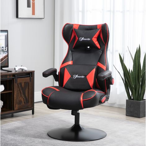 Chaise gaming réglable avec haut-parleurs Bluetooth, appui-tête et support lombaire amovible, accoudoirs relevables, cuir régénéré rouge – CHICFURN (1/5)