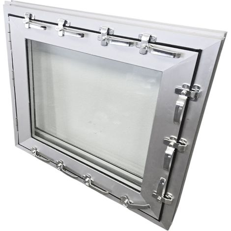 Fenêtre anti-inondation sur mesure, à un vantail, hauteur de 60 à 140 cm, largeur de 60 à 120 cm, couleur aluminium
