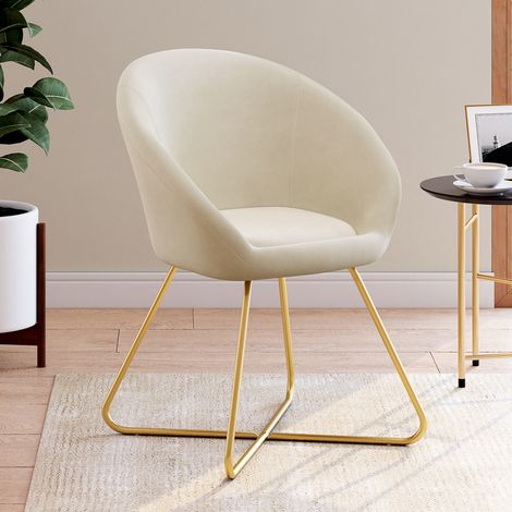 ANGELINA sillón redondo de terciopelo beige con patas cruzadas doradas